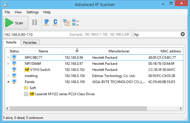  محیط نرم افزار advanced ip scanner